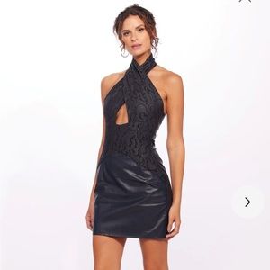 EVA FRANCO FAUX LEATHER TWOFER DRESS
